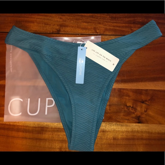 Cupshe Lexi Blue Mid Waisted High Cut Bikini Bottom Sz M - Picture 3 of 3